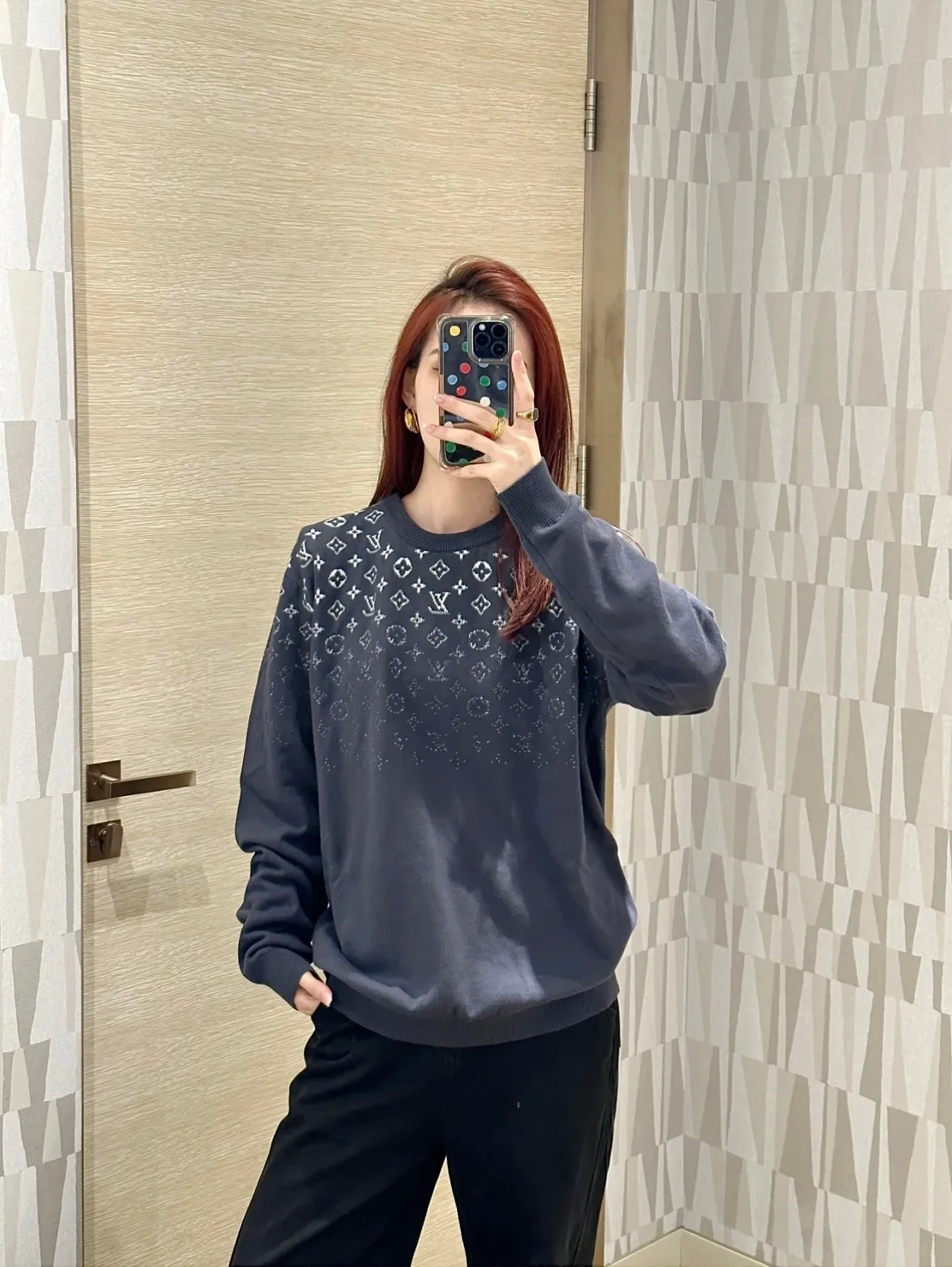 Louis Vuitton/Louis Vuitton gradient old flower jacquard crew neck sweater